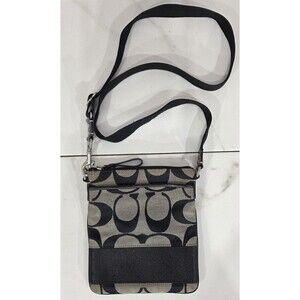 Vtg Coach Y2K Signature Crossbody File Bag Jacquard Canvas Black Gray Swingpack